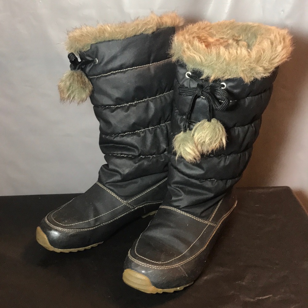 SPORTO Mid-Calf Faux Fur Black Nylon Winter Boots